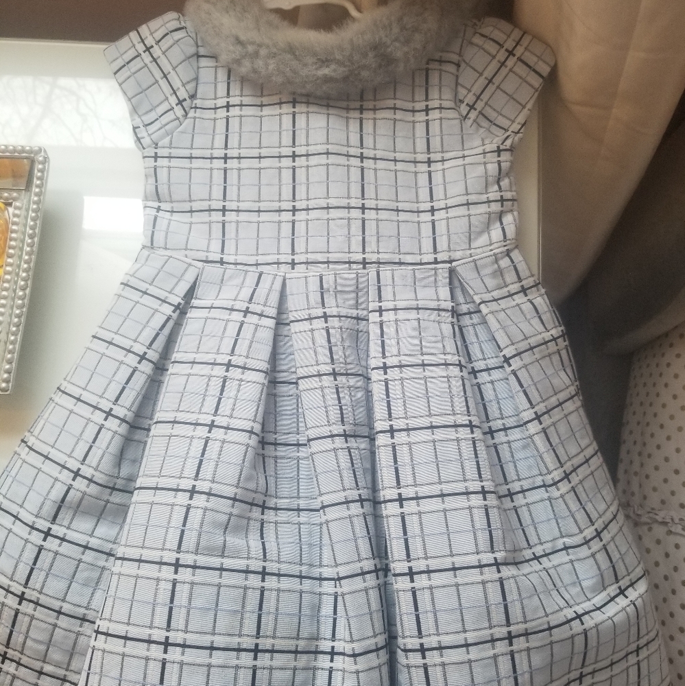 Janie and jack blue plaid dress w fur collar